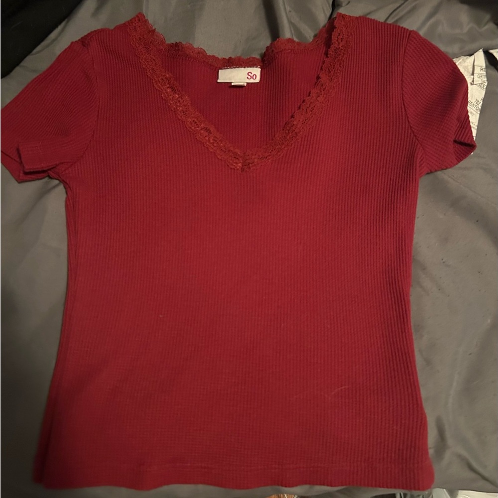 Red lace crop top